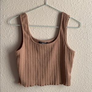 Beige ribbed crop top